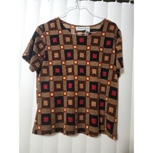 Vintage Joanna Shirt Top Large Gold Mod Metallic Sparkle Geometric Rhinestones